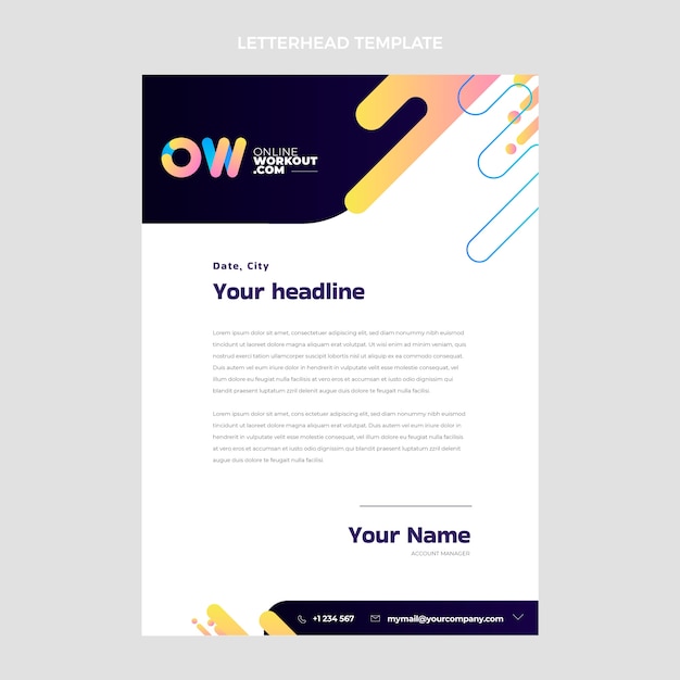 Dynamic gradient fitness letterhead template