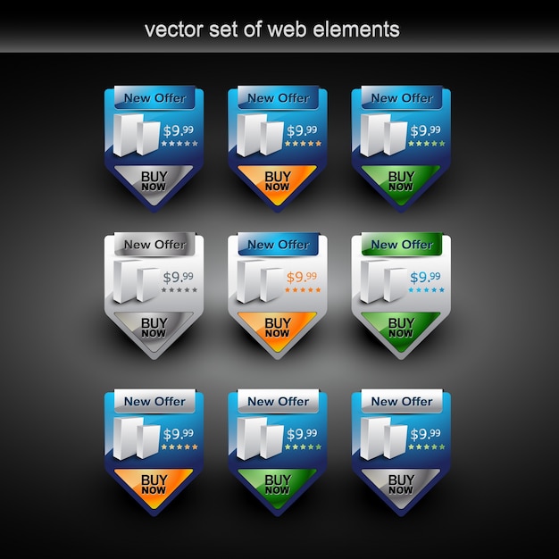 Elementi web vettoriali con la vendita del prodotto in 9 stili