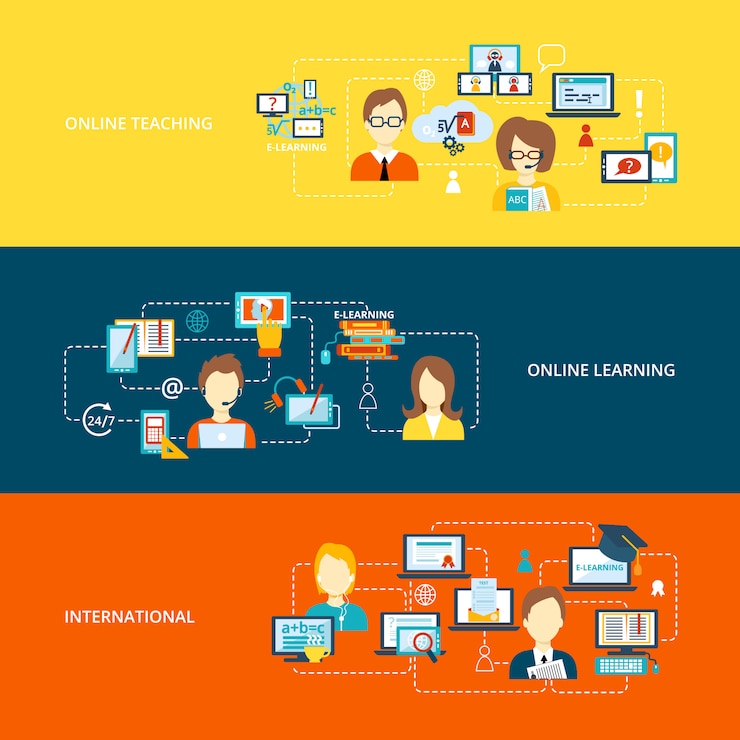 Free Vector e-learning banner with elements composition on flat style