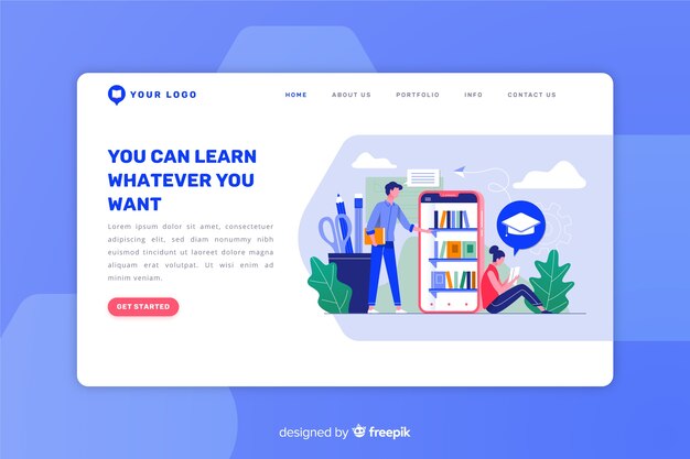 E-learning concept flat landing page