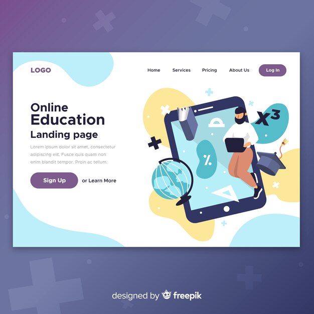 E-learning concept flat landing page