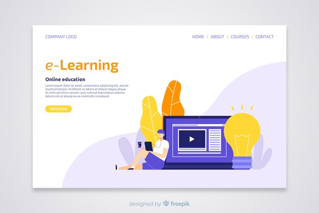 E-learning concept flat landing page