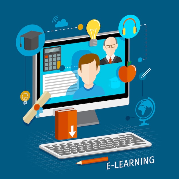 Free vector e-learning online flat illustration