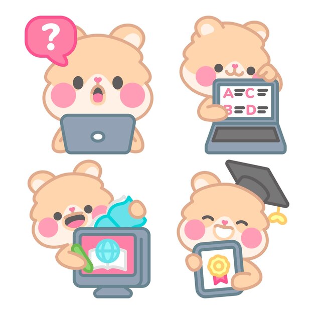 E-learning stickers collection with kimchi the hamster