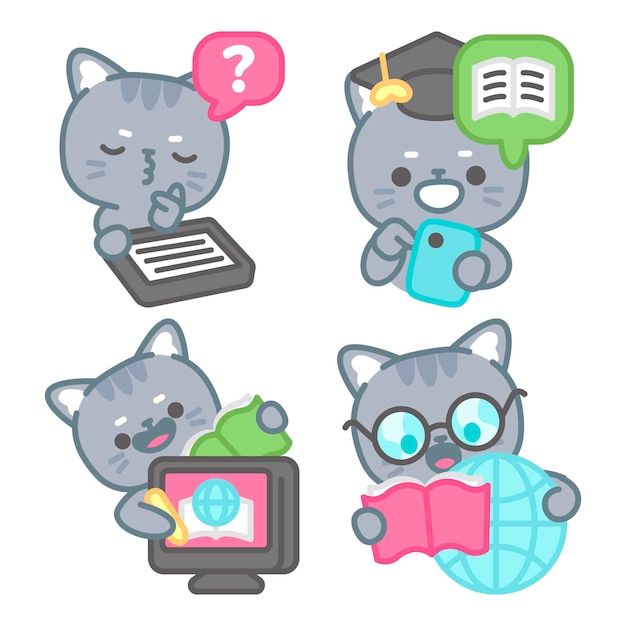 E-learning stickers collection with tomomi the cat