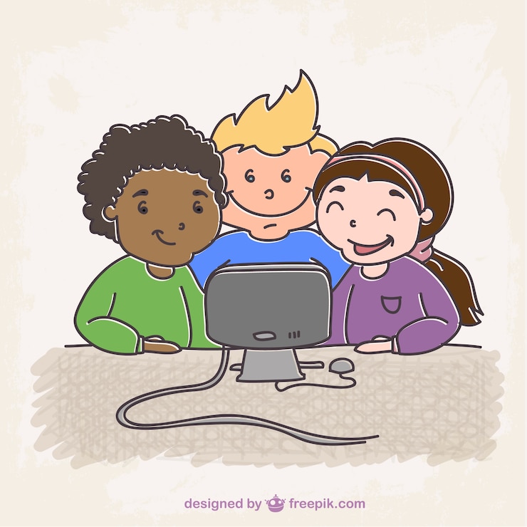 Free Vector e-learning students