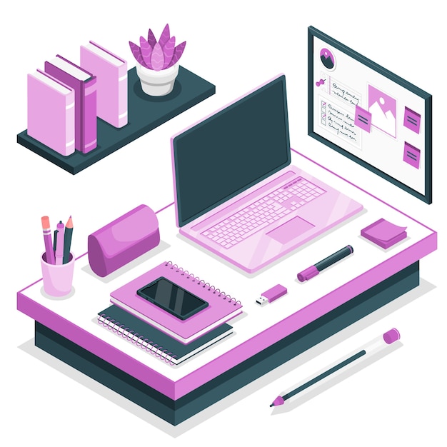 Free vector e learning workspace illustration concept