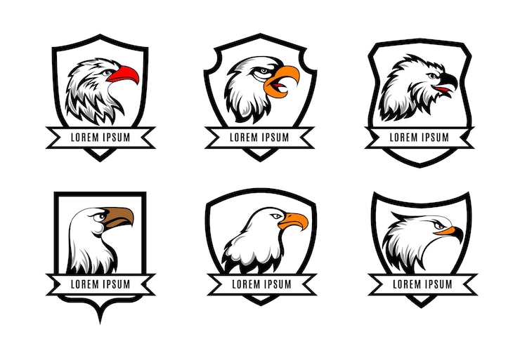 Free Vector eagle or american falcon heads with shields badge templates. set of logotype with shield and eagle