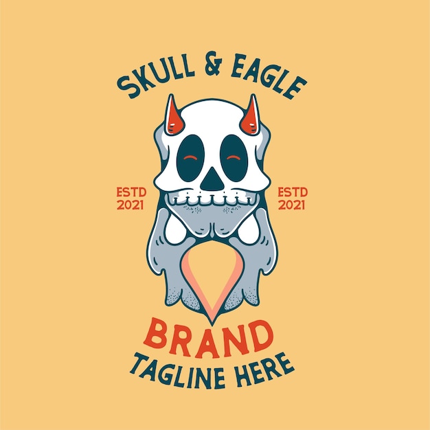Free vector eagle with skull illustration character vintage design for t shirts