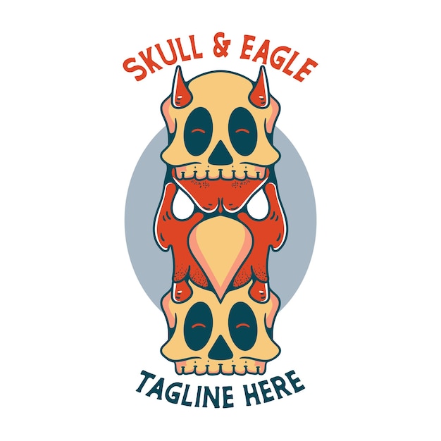 Free vector eagle with skull illustration character vintage design for t shirts