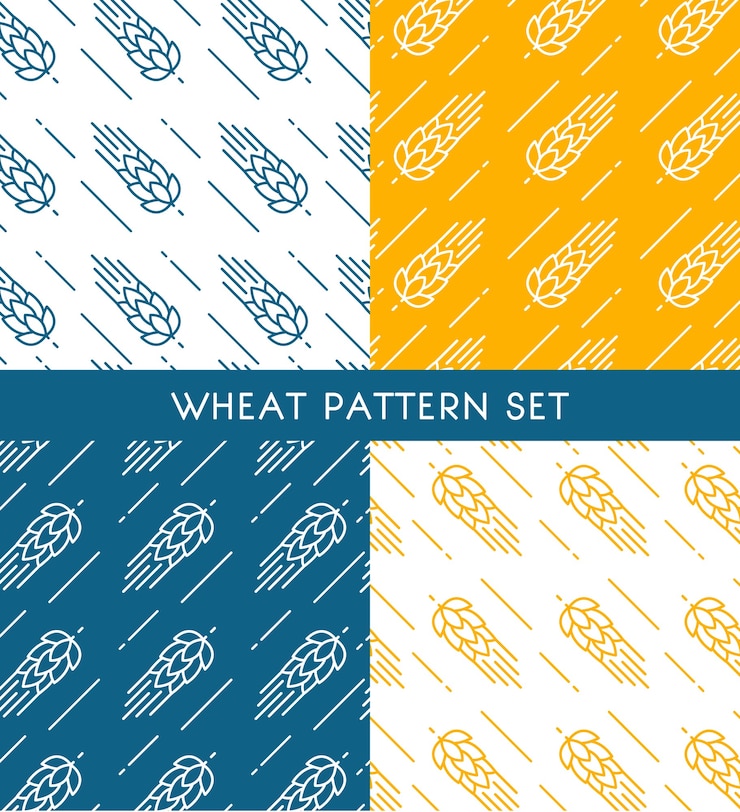 Free Vector ears of wheat seamless patterns set of different colors in hand drawn style