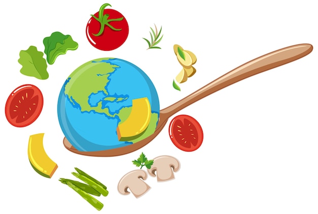 Free vector earth around with food and vegetable