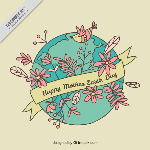 Free vector earth background with hand drawn flowers