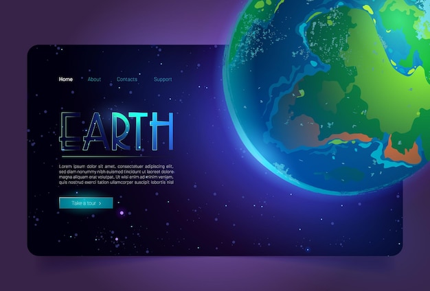 Free vector earth cartoon landing page, planet in universe