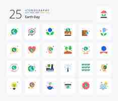 無料ベクター アースデイ25フラットカラーアイコンパック、ネイチャーバッグアースアースケーキを含む