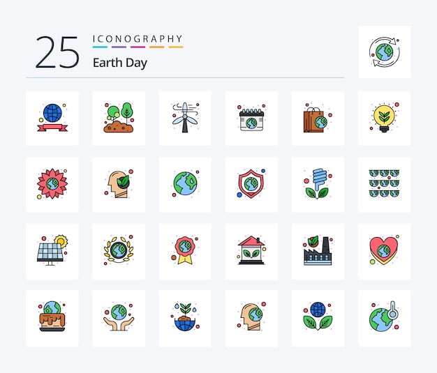 Earth Day 25 Line Filled icon pack including bag ecology tree earth energy