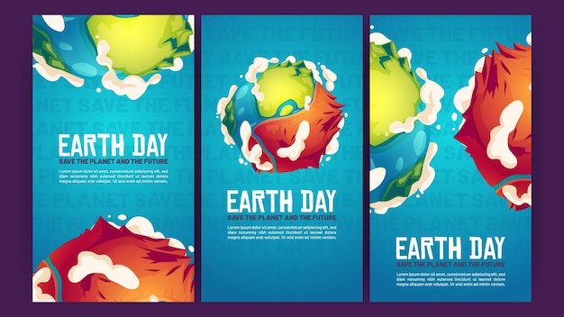 Vertical Banners of Ecology Protection and Environment Care with Cartoon Illustration of Earth Globe