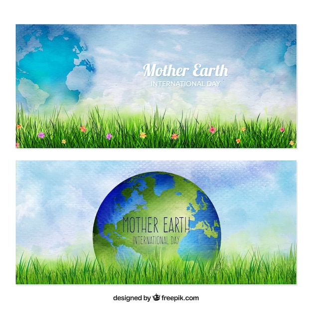 Free vector earth day watercolor banners