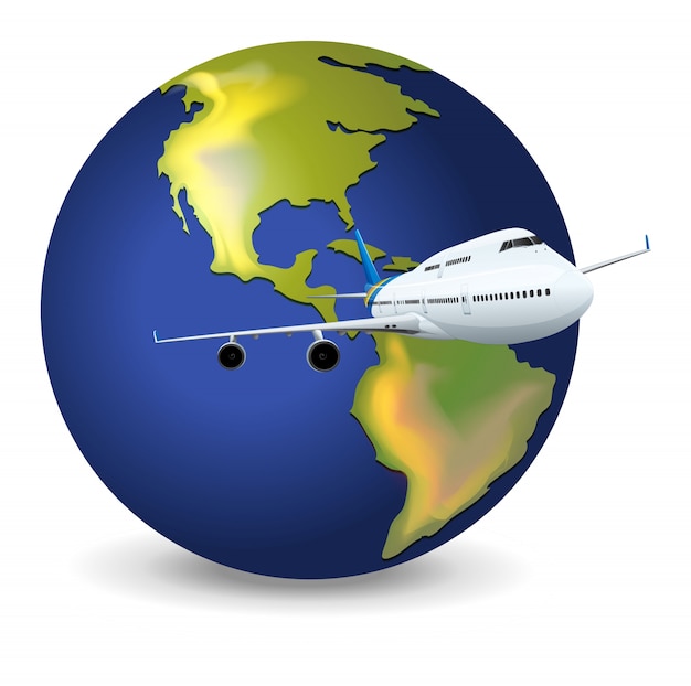 Free vector earth globe and airplane