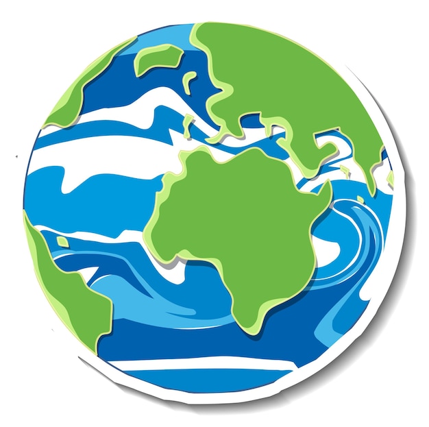 Бесплатное векторное изображение Наклейка мультфильм земной шар на белом фоне