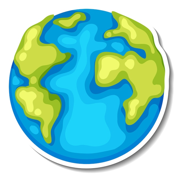 Earth globe cartoon sticker on white background