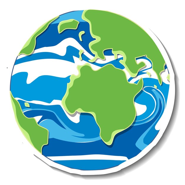 Earth globe cartoon sticker on white background
