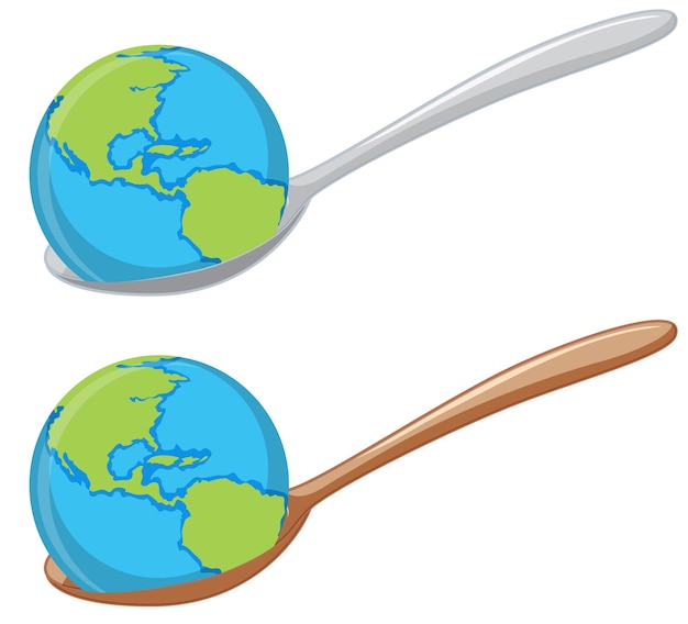 Globo terrestre sul cucchiaio su sfondo bianco