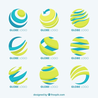 Earth globe yellow and blue logo collection