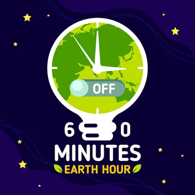Earth hour illustration with planet clock and lightbulb