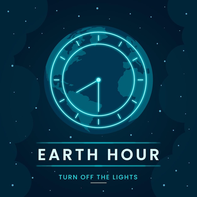 Earth hour illustration with planet and clock