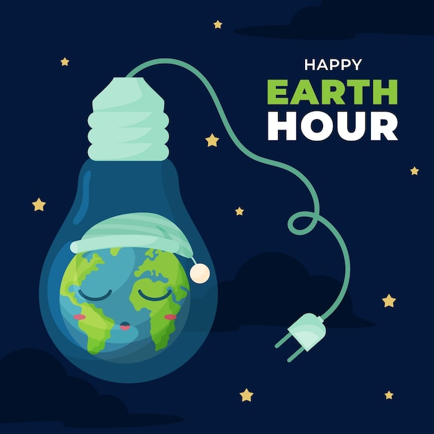 Free vector earth hour illustration with planet and lightbulb