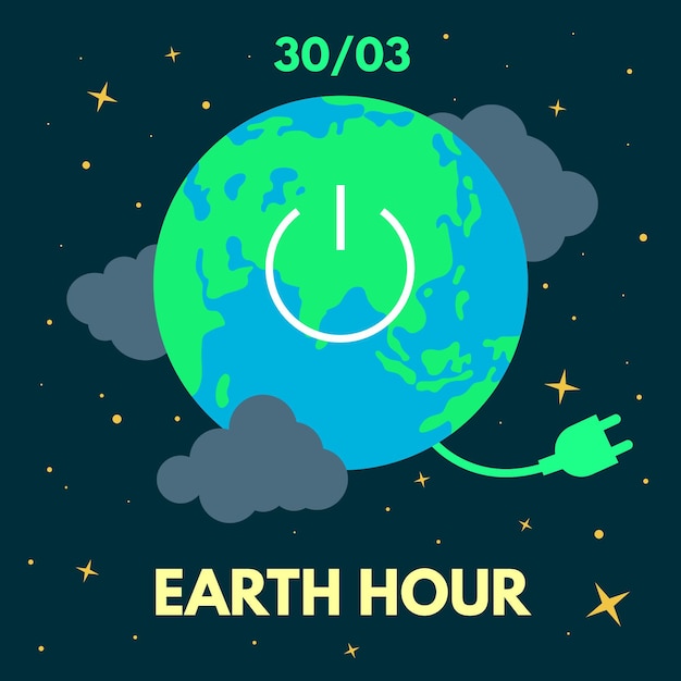 Earth Hour Illustration With Planet And Power Cord