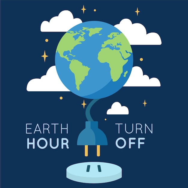 Earth Hour Illustration With Planet And Power Cord