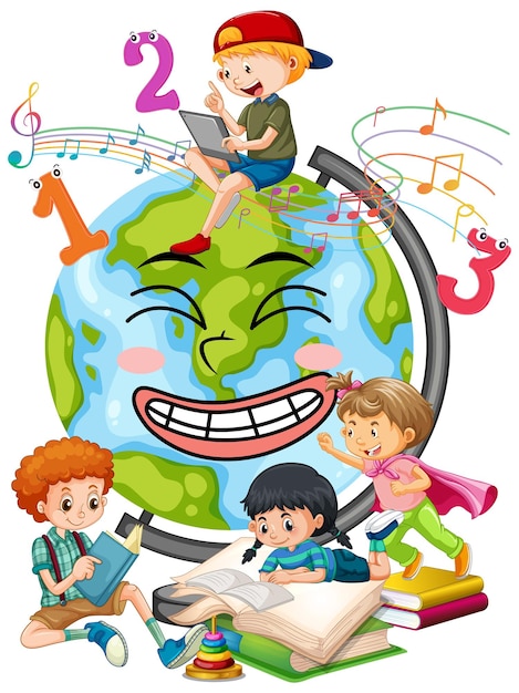 Free vector earth planet with cartoon characters