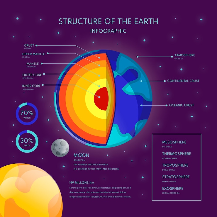 Free Vector earth structure infographic with facts