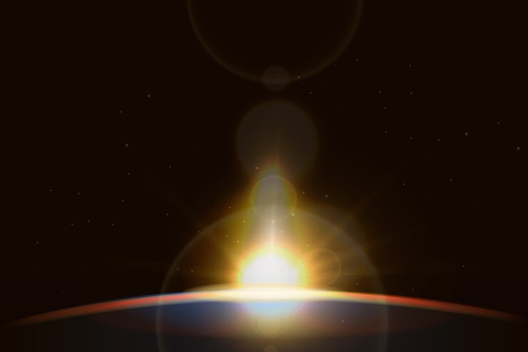 Free Vector earth sunrise with bokeh light effect