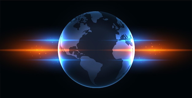 Earth with blue and orange glowing lights illustration