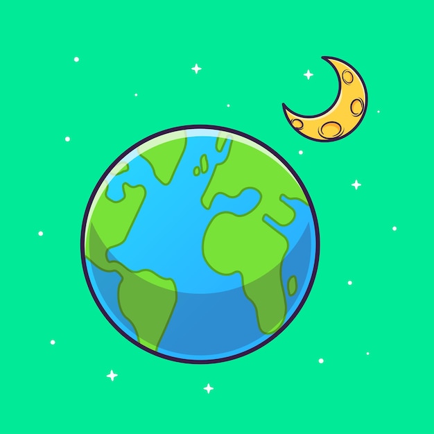 Earth With Moon In Space Cartoon Vector Icon Illustration. Science Technology Icon Concept Isolated