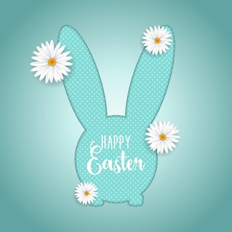 Easter background with bunny shaped cutout and daisies