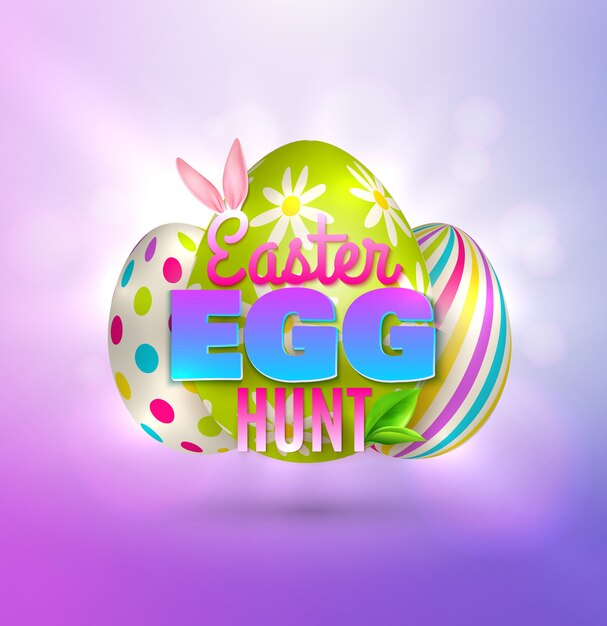 Easter background with colourful images of eastern eggs with editable ornate text and abstract background glow  illustration