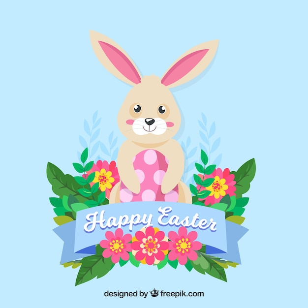 Free vector easter background with cute bunny