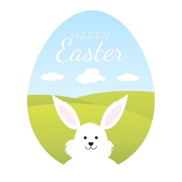 Free vector easter background with cute easter bunny in sunny landscape