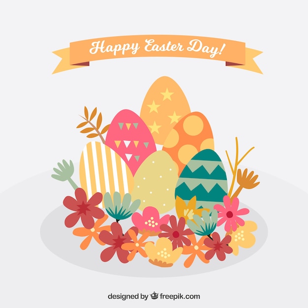 Free vector easter background with eggs and flowers