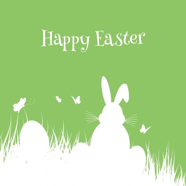 Easter background with silhouette of easter bunny and eggs