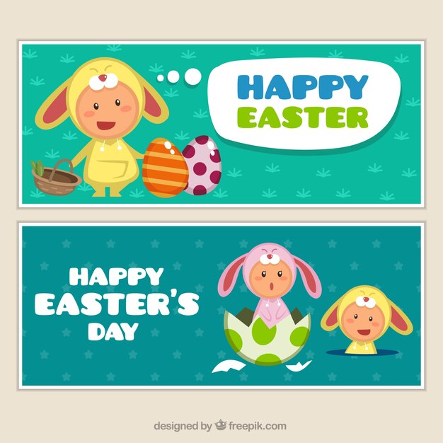 Easter banners with cute children disguised as bunnies