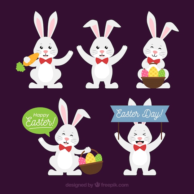 Easter bunnies collection in flat style