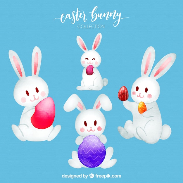 Free vector easter bunnies collection in watercolor style