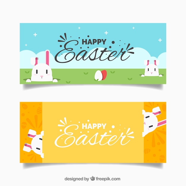 Bandiere di pasqua coniglio in design piatto