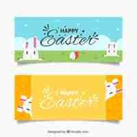 無料ベクター easter bunny banners in flat design