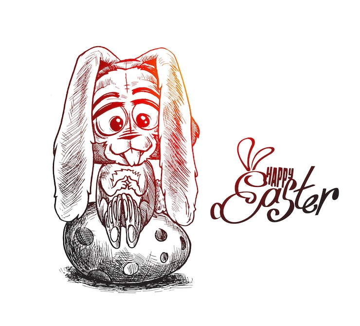 Free Vector easter bunny and easter eggs, hand drawn sketch vector illustration.